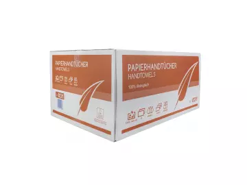 Papierhandtücher 2 lagig weiß recycling ZZ Faltung 25x21cm Karton
