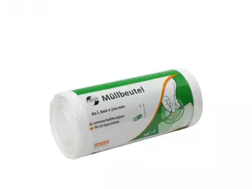 Müllbeutel 60 Liter, 12 my, LDPE, weiß (1 Rolle = 50 Stück)