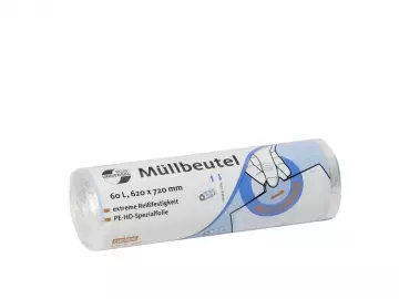 Universal Plus Müllbeutel 60 Liter, 6 my, HDPE, transparent (1 Rolle = 50 Beutel)